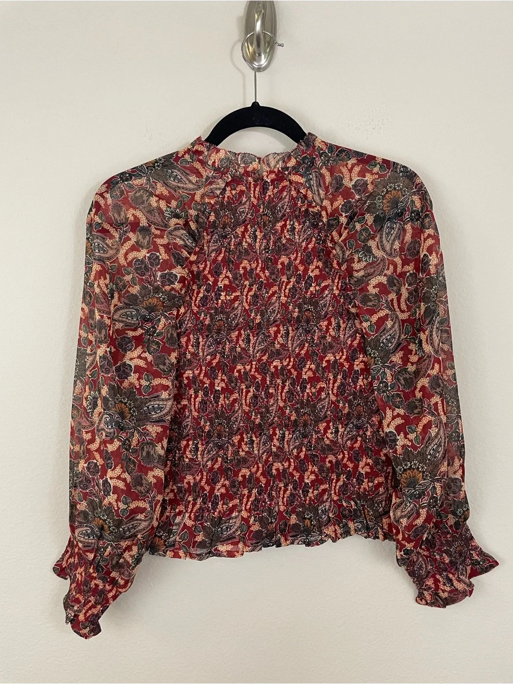 Anthropologie Let Me Be Paisley Iris Smocked Blouse Size 6‎